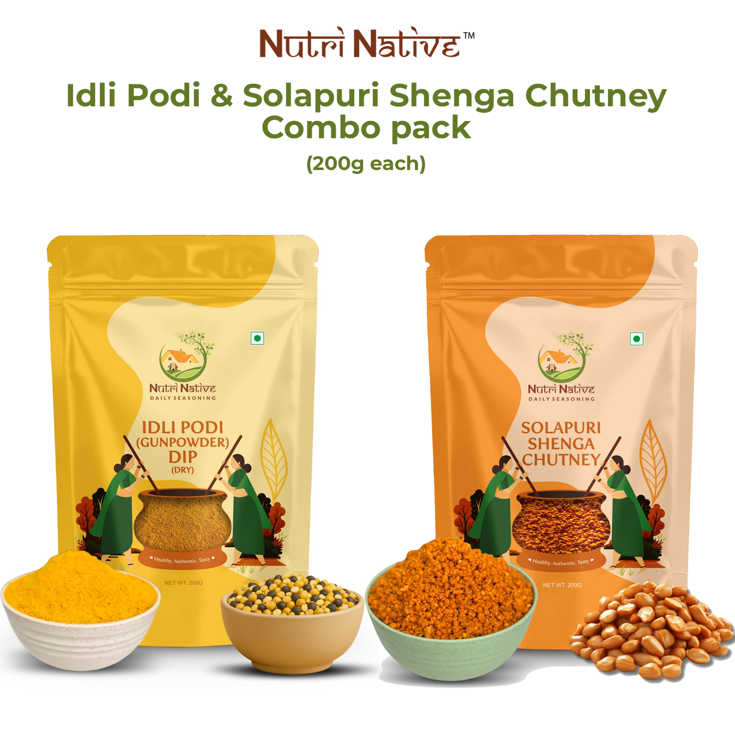 NutriNative COMBO 5: Idli Podi Dip + Solapuri Shenga Chutney Combo