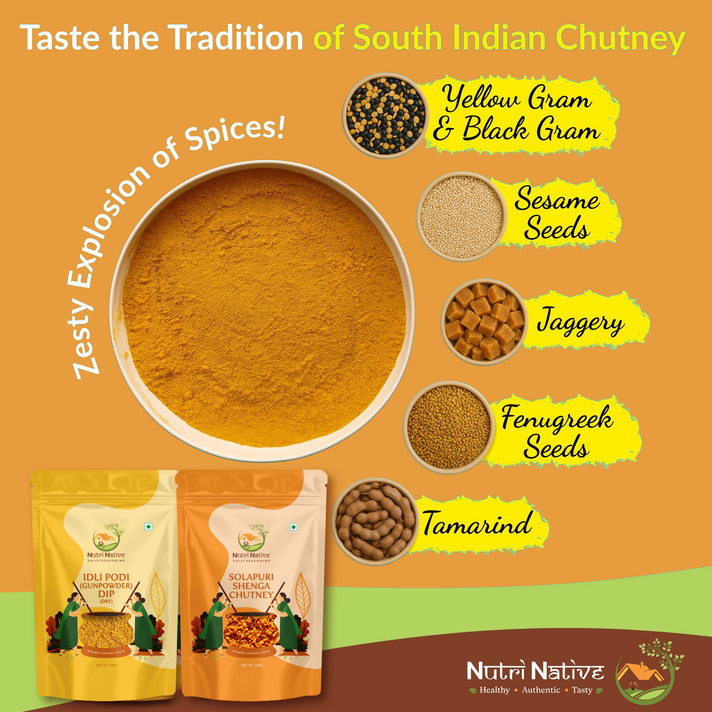 NutriNative COMBO 5: Idli Podi Dip + Solapuri Shenga Chutney Combo