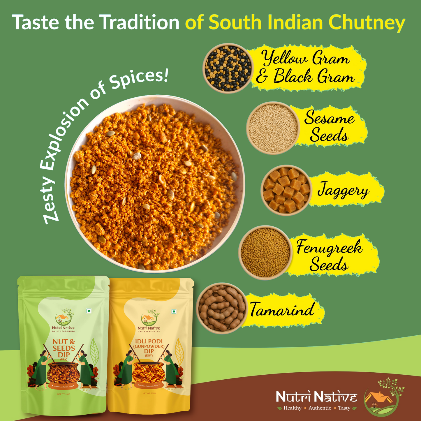 NutriNative COMBO 2: Nut & Seeds Dip + Idli Podi Dip Combo