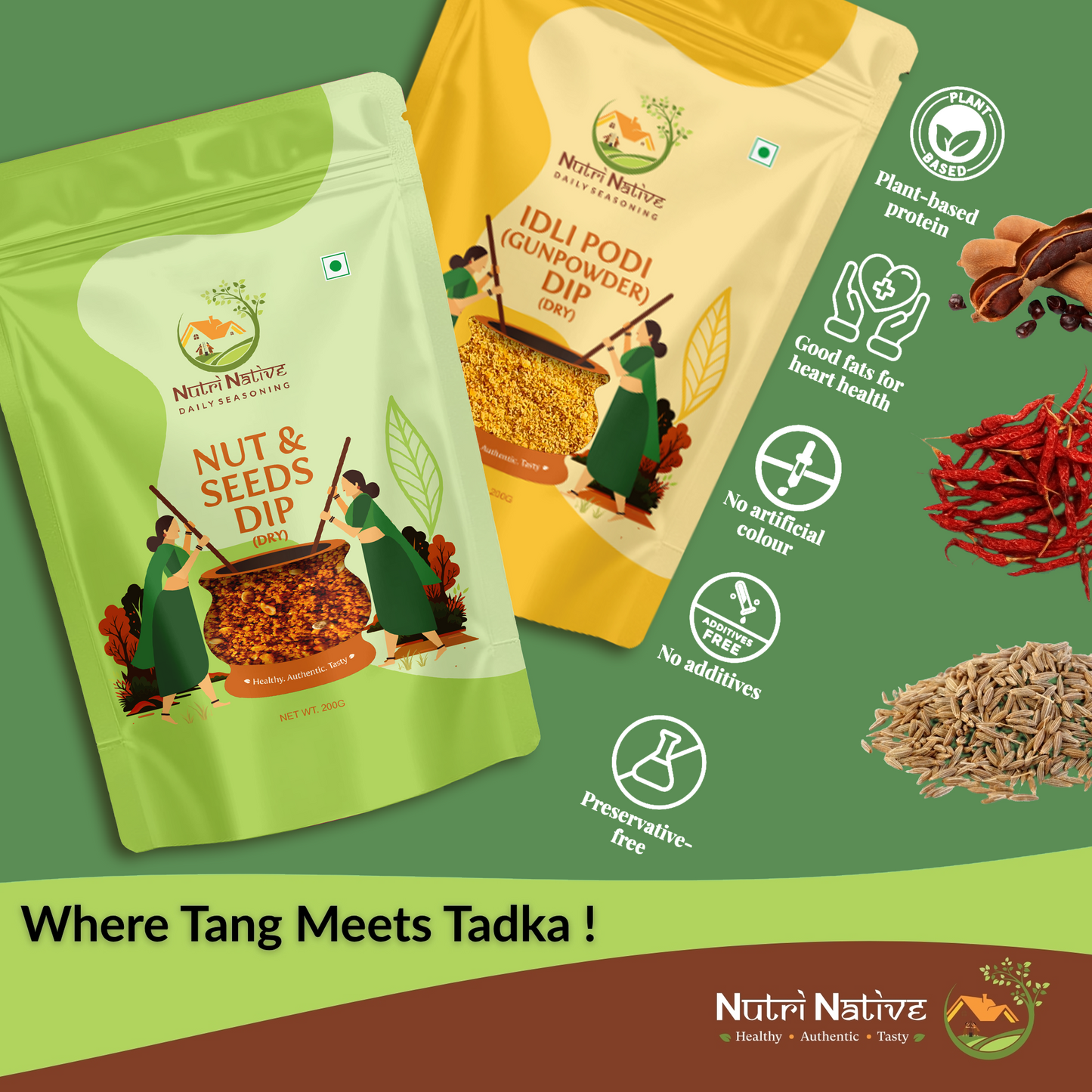 NutriNative COMBO 2: Nut & Seeds Dip + Idli Podi Dip Combo